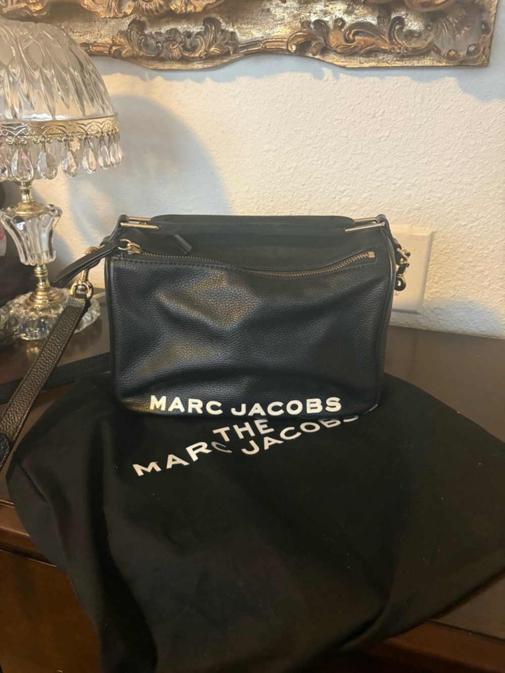 Marc Jacobs “ The soft box” Black Pebbled Leather  Bag with Gold Hardware